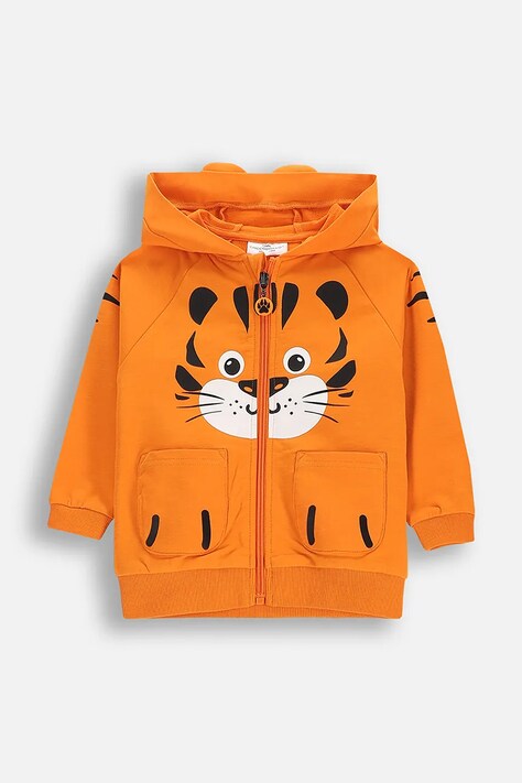 Суичър Coccodrillo в оранжево с качулка с принт TROPICAL STORY BOY NEWBORN