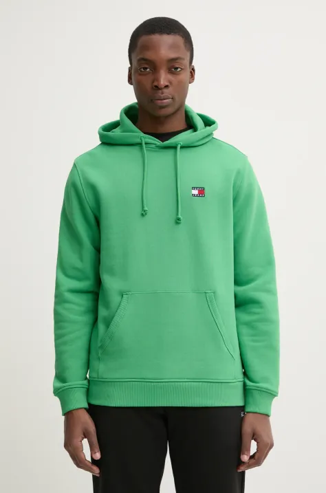 Tommy Jeans hanorac de bumbac bărbați, culoarea verde, cu glugă, uni, DM0DM20258