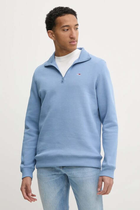Mikina Tommy Jeans pánská, tyrkysová barva, hladká, DM0DM20339