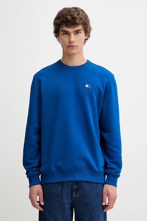 Tommy Jeans hanorac de bumbac bărbați, culoarea bleumarin, cu imprimeu, DM0DM20660