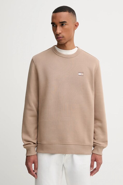 Хлопковая кофта Tommy Jeans цвет коричневый с аппликацией DM0DM20660