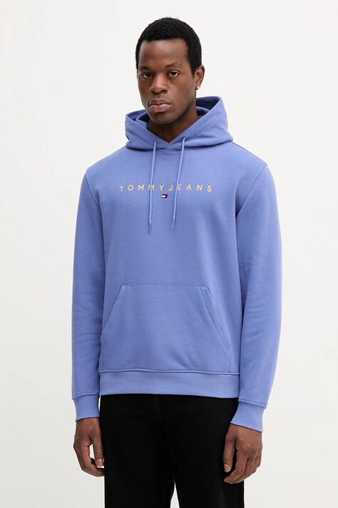 Tommy Jeans bluza męska kolor niebieski z kapturem z nadrukiem DM0DM20746