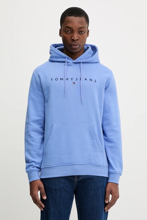 Dukserica Tommy Jeans boja: bež, s kapuljačom, s tiskom, DM0DM20746