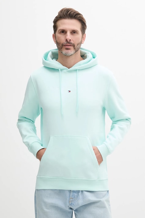Кофта Tommy Jeans мужская цвет бирюзовый с капюшоном с принтом DM0DM20746