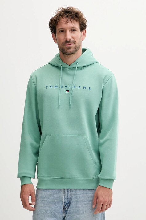 Tommy Jeans bluza męska kolor zielony z kapturem z nadrukiem DM0DM20746