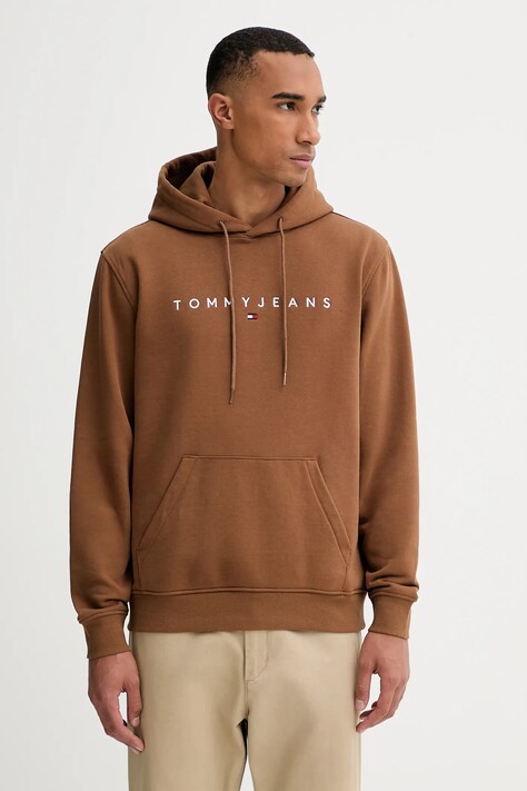 Кофта Tommy Jeans колір бежевий з капюшоном з принтом DM0DM20746