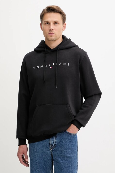 Tommy Jeans bluză culoarea bej, cu glugă, cu imprimeu, DM0DM20746