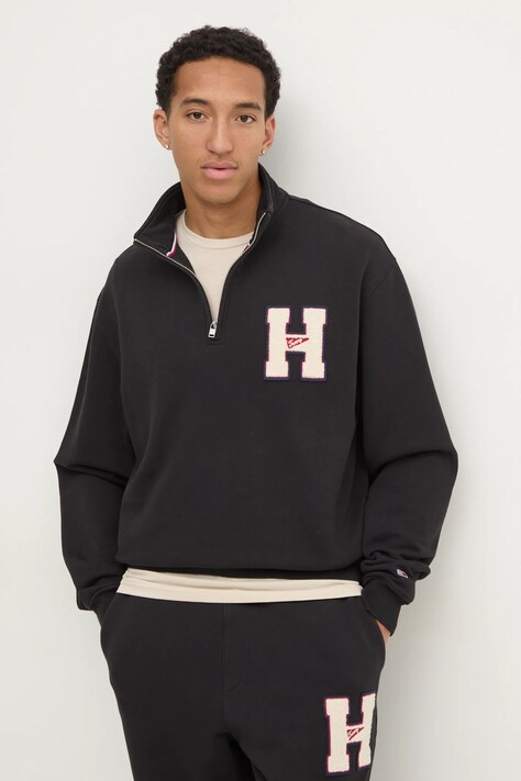 Tommy Jeans felpa in cotone uomo colore nero con applicazione DM0DM21263