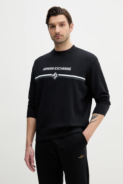 Bavlněná mikina Armani Exchange pánská, tmavomodrá barva, s aplikací, XM000226 AF12656