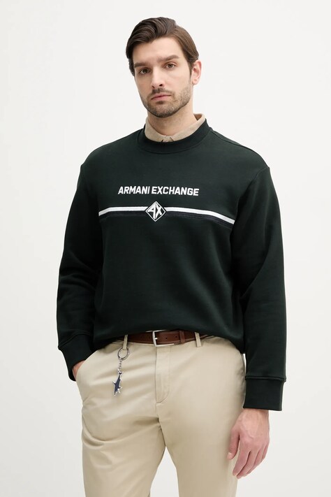 Bavlněná mikina Armani Exchange pánská, černá barva, s aplikací, XM000226 AF12656