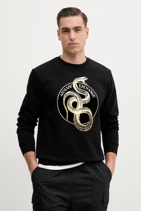 Bavlněná mikina Armani Exchange pánská, černá barva, s potiskem, XM000216 AF10830