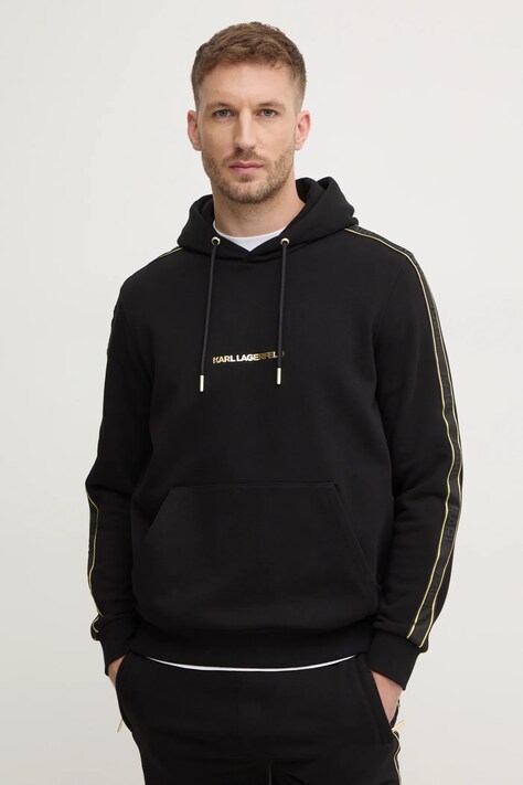 Dukserica Karl Lagerfeld za muškarce, boja: crna, s kapuljačom, s aplikacijom, 705465.551900