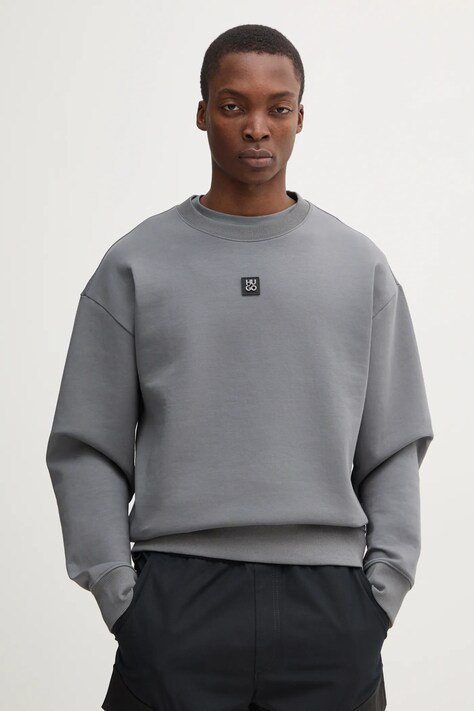 Mikina HUGO pánská, šedá barva, s aplikací, 50533689