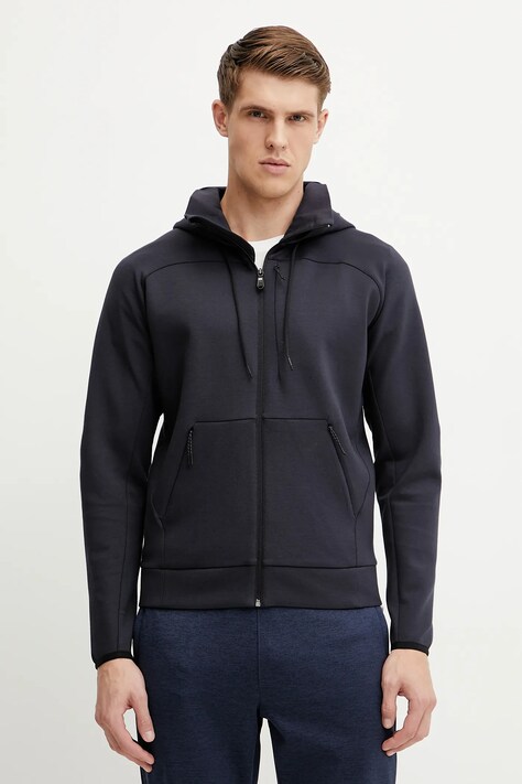 Mikina BOSS Green pánská, tmavomodrá barva, s kapucí, hladká, 50537408