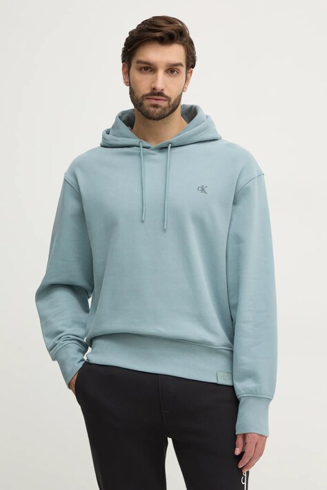 Bavlněná mikina Calvin Klein Jeans pánská, modrá barva, s kapucí, hladká, J30J326748