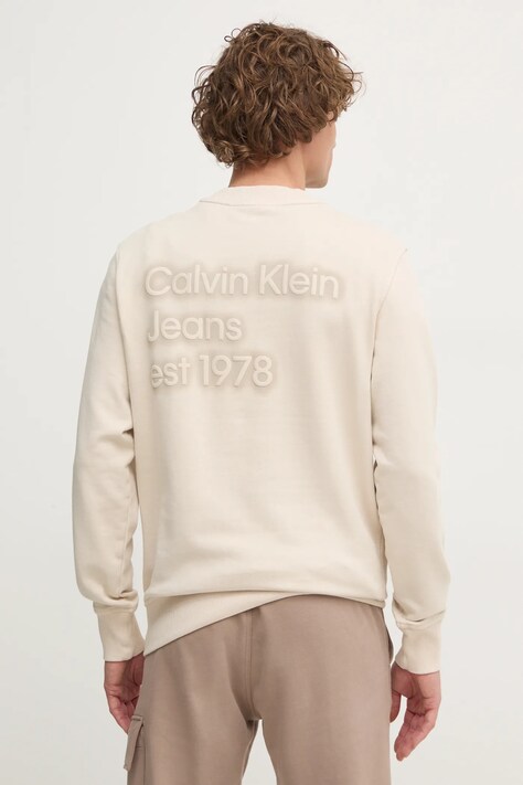 Mikina Calvin Klein Jeans pánská, béžová barva, hladká, J30J327079