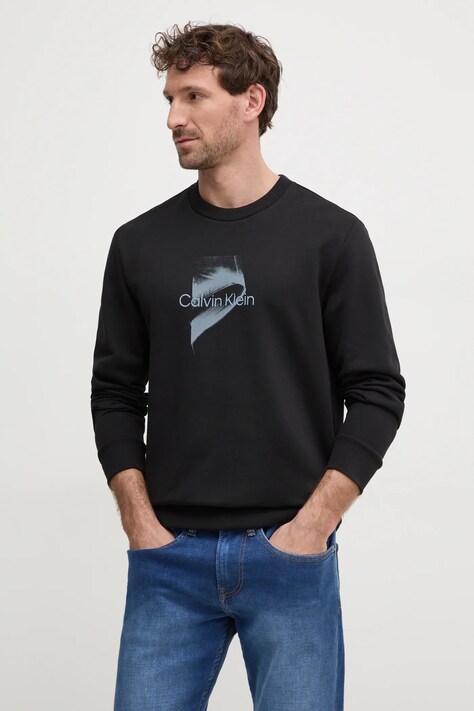Bavlněná mikina Calvin Klein pánská, černá barva, s potiskem, K10K114351