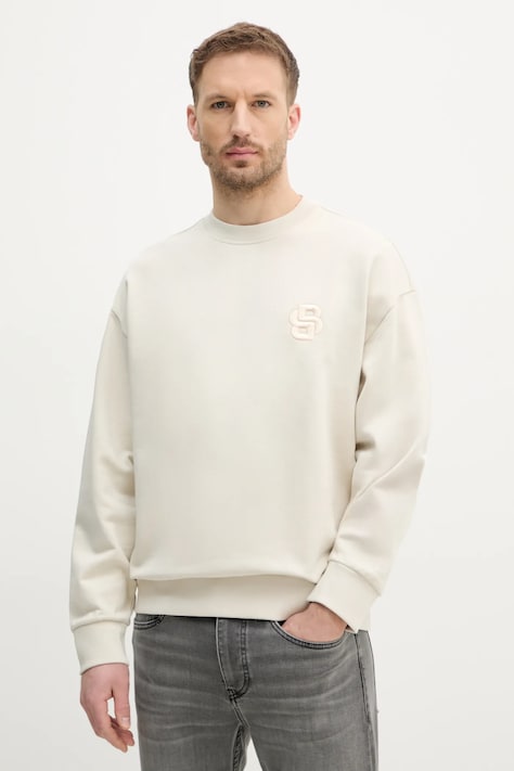 BOSS felpa in cotone uomo colore bianco con applicazione 50533075