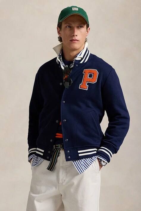 Polo Ralph Lauren felpa uomo colore blu navy con applicazione 710959022