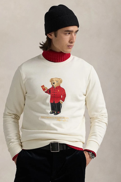 Polo Ralph Lauren bluza bawełniana męska kolor beżowy z nadrukiem 710961598