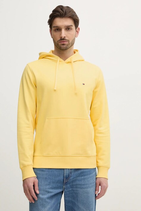 Tommy Hilfiger hanorac de bumbac bărbați, culoarea negru, cu glugă, melanj, MW0MW37235