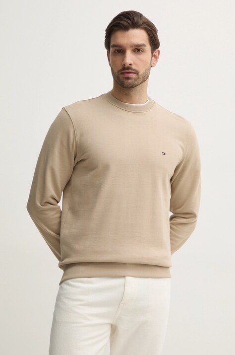 Tommy Hilfiger hanorac de bumbac barbati, culoarea bej, neted, MW0MW37237