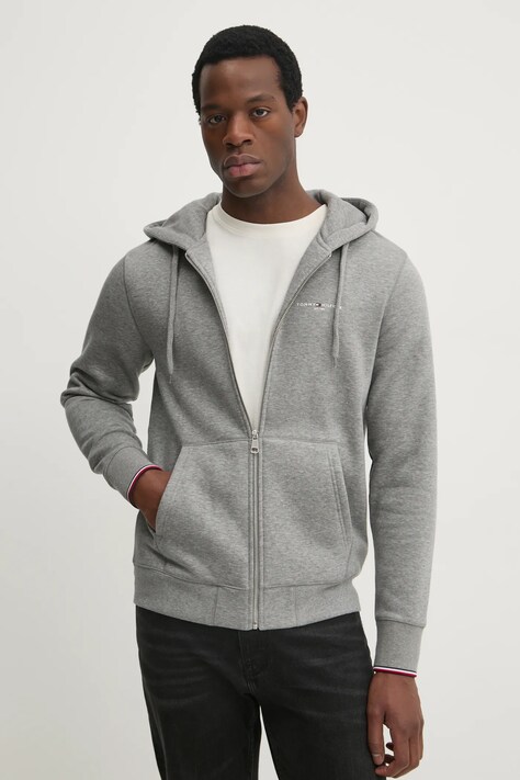 Mikina Tommy Hilfiger pánská, šedá barva, s kapucí, melanžová, MW0MW37687