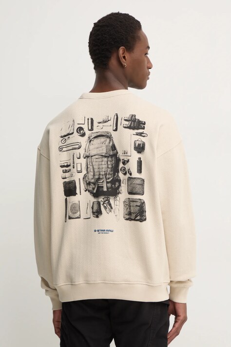 Bavlněná mikina G-Star pánská, béžová barva, s potiskem, D25135-D557
