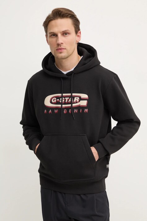 G-Star bluză bărbați, culoarea negru, cu glugă, cu imprimeu, D26347-D733