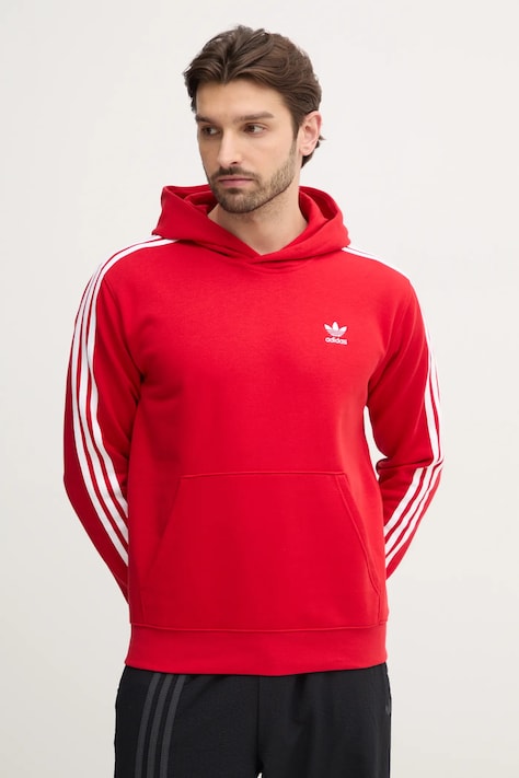 Кофта adidas Originals 3-Stripes мужская цвет красный с капюшоном с аппликацией IR9868