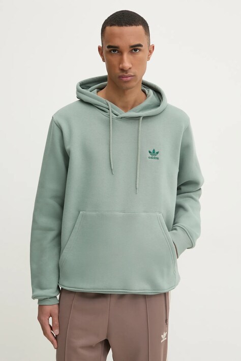 adidas Originals bluza Essential barbati, culoarea verde, cu glugă, neted, JD2400