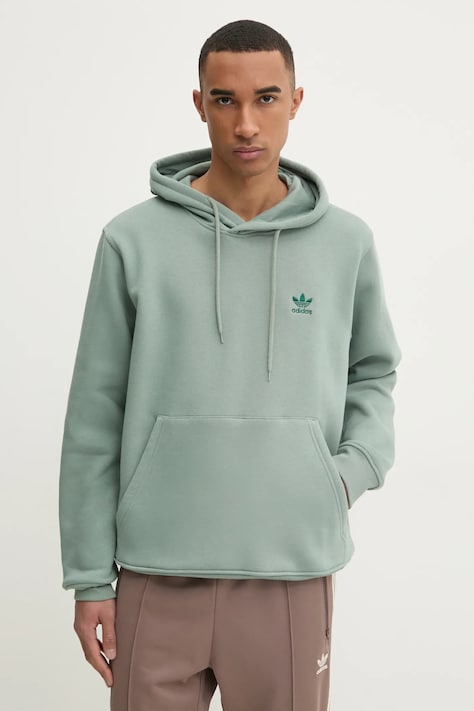 adidas Originals bluza Essential barbati, culoarea verde, cu glugă, neted, JD2400