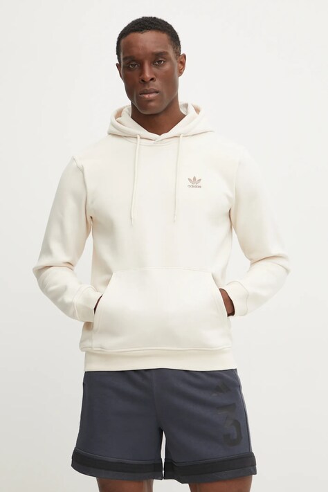Mikina adidas Originals Essential pánská, béžová barva, s kapucí, hladká, JD2402