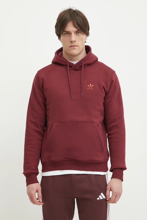 adidas Originals bluza Essential barbati, culoarea bordo, cu glugă, cu imprimeu, JD2403