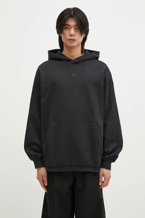Pamučna dukserica adidas Originals Essential za muškarce, boja: crna, s kapuljačom, bez uzorka, JC9572