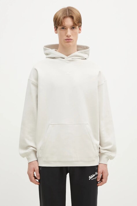 Дитяча бавовняна кофта adidas Originals Essential чоловіча колір бежевий з капюшоном однотонна JD3299