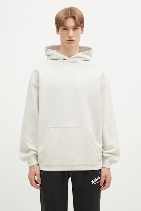 adidas Originals hanorac de bumbac pentru copii Essential bărbați, culoarea bej, cu glugă, uni, JD3299