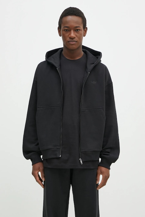adidas Originals hanorac de bumbac Essential bărbați, culoarea negru, cu glugă, uni, JC9579