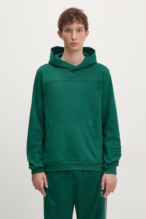 adidas Originals bluza PRE - LOVED HDY barbati, culoarea verde, cu glugă, neted, JC8352