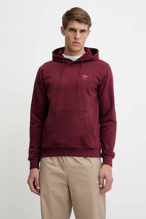 adidas Originals hanorac de bumbac Essential culoarea bordo, cu glugă, uni, JD2409