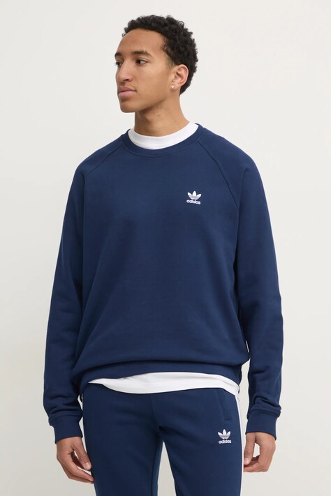 Bavlněná mikina adidas Originals Essential pánská, tmavomodrá barva, hladká, JD2414
