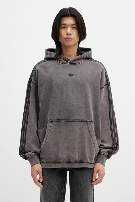 Хлопковая кофта adidas Originals Essential цвет серый с капюшоном однотонная JD0245