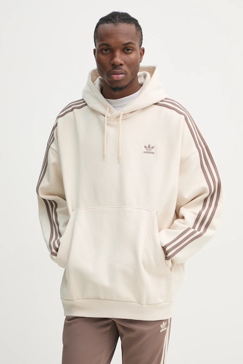 adidas Originals bluza BAGGY HOODIE barbati, culoarea bej, cu glugă, cu imprimeu, JP1073