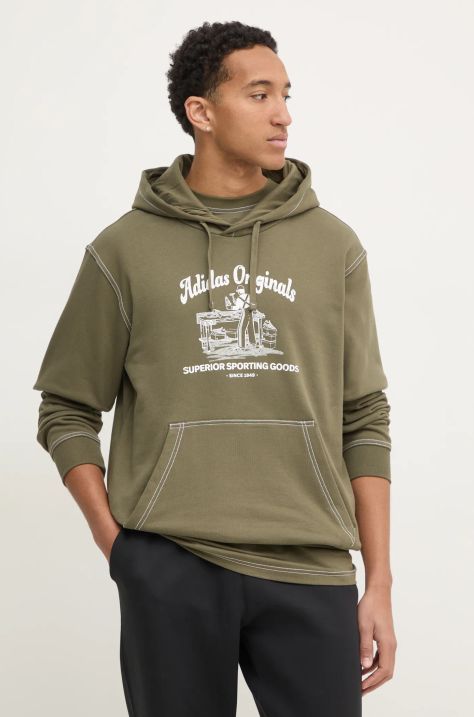 Bavlněná mikina adidas Originals Wabash pánská, zelená barva, s kapucí, s potiskem, JP4482