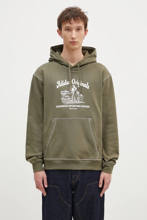 Pamučna dukserica adidas Originals Wabash za muškarce, boja: zelena, s kapuljačom, s tiskom, JP4482