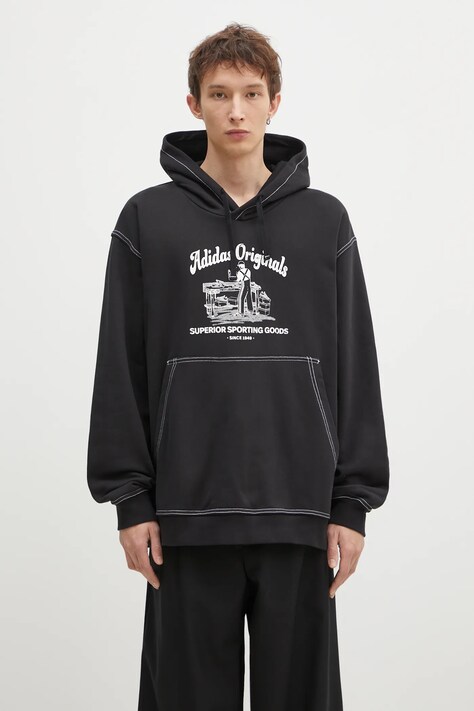 Pamučna dukserica adidas Originals Wabash za muškarce, boja: crna, s kapuljačom, s tiskom, JP4483