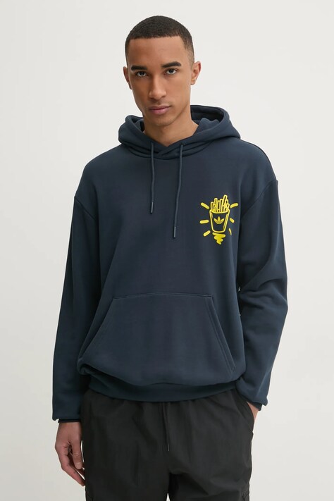 Mikina adidas Originals Q12 TS HOOD BU pánská, tmavomodrá barva, s kapucí, s potiskem, JN5694