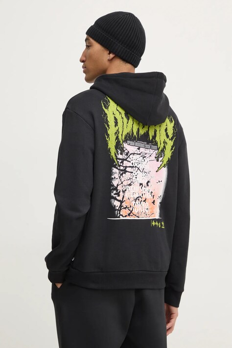 adidas Originals hanorac de bumbac Q12 TS DEATH ho bărbați, culoarea negru, cu glugă, cu imprimeu, JN5703