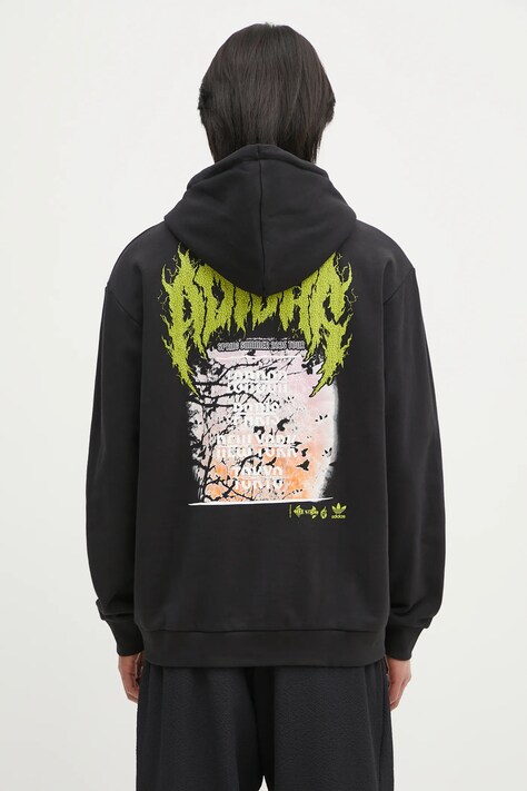adidas Originals cotton sweatshirt Q12 TS DEATH ho men's black color hooded with a print JN5703