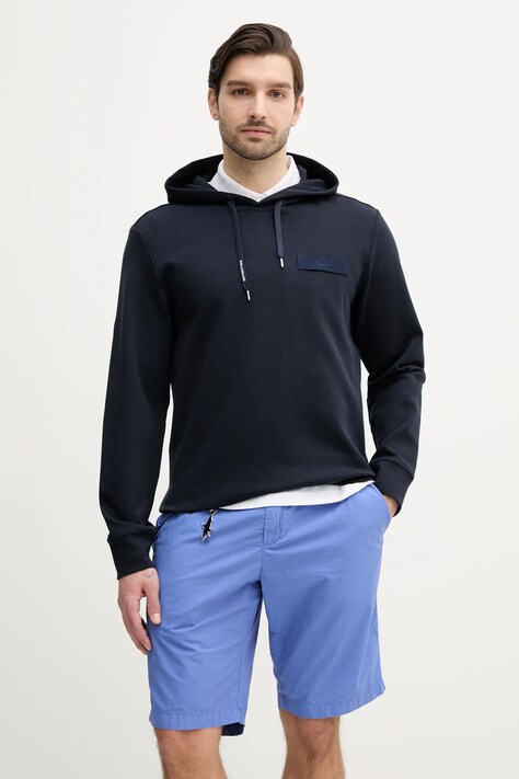 Mikina Paul&Shark pánská, tmavomodrá barva, s kapucí, hladká, 25411849